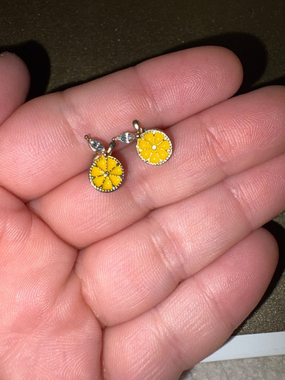 Gold Lemon Stud Earrings with Diamond "Leaves"